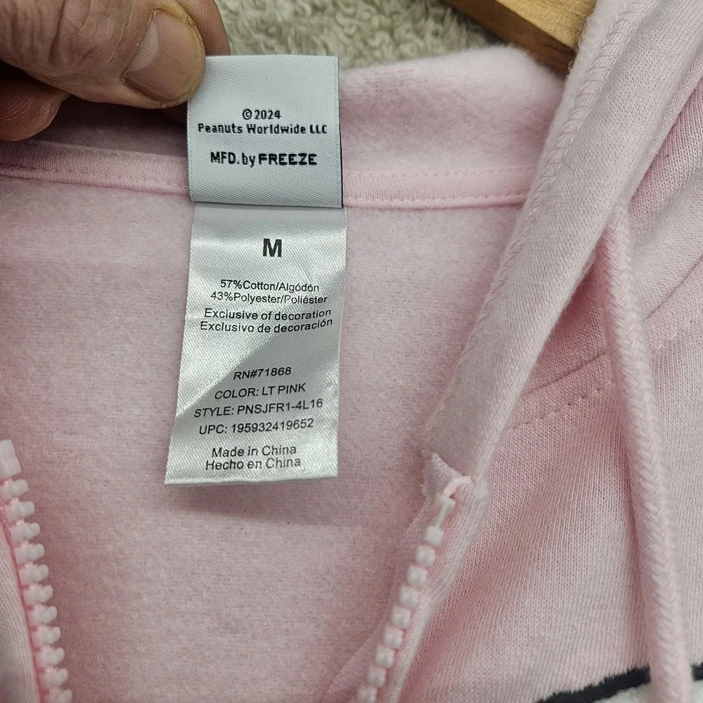 Peanuts Snoopy Full Zip Hoodie Womens Medium Pink Woodstock Sweatshirt Y2K Style - Picture 5 of 14